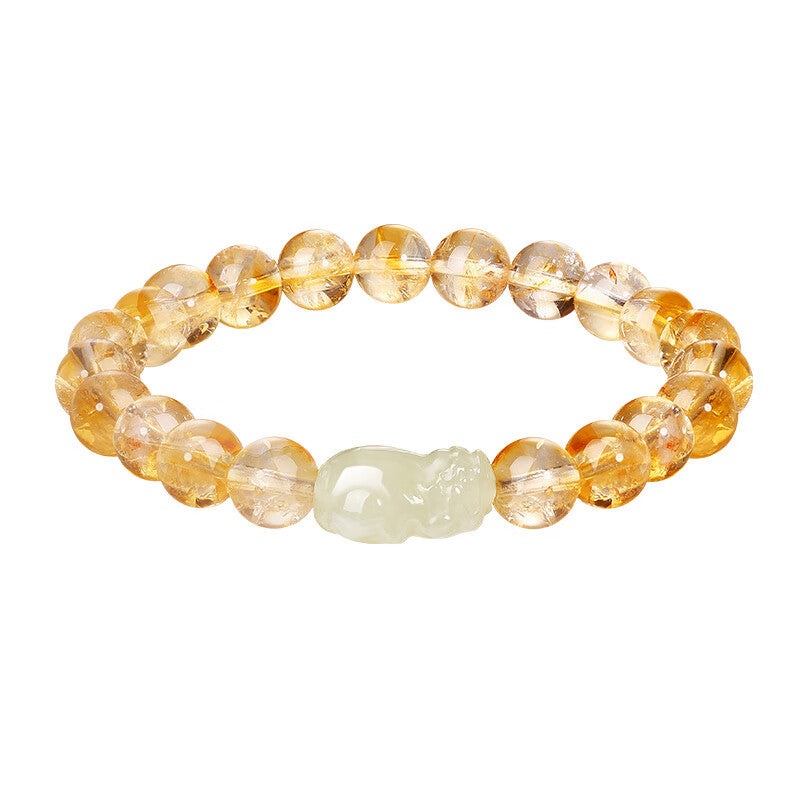 Citrine & Hetian Jade Pixiu Bracelet – A Radiant Guardian of Fortune and Light