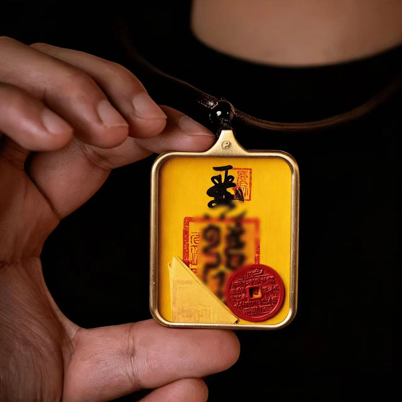 2026 Longhushan Hand-Painted Five Thunder Five Paths Thangka Pendant - Peace and Wealth-Attracting Hand-Painted Thangka Necklace