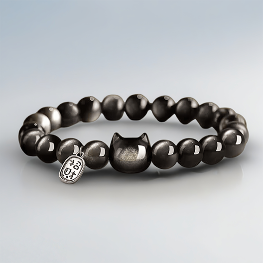 Obsidian & Fortune Cat Bracelet – The Mystery of the Night, The Power of Prosperity