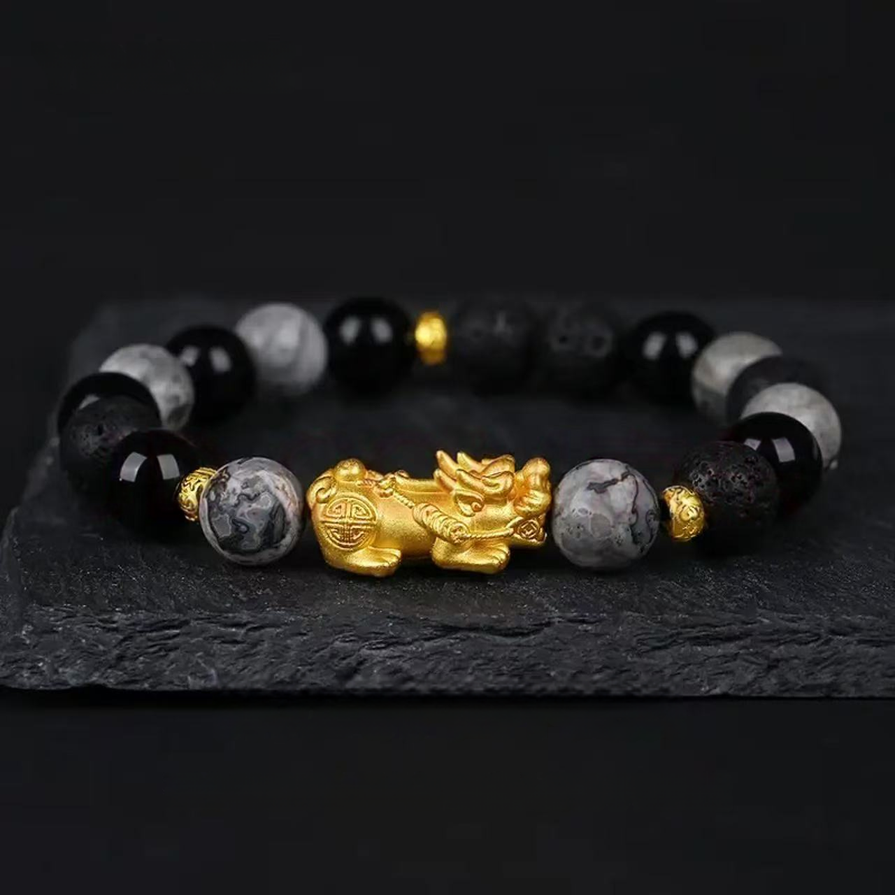 Pure gold obsidian bracelet - Feng Shui energy bracelet