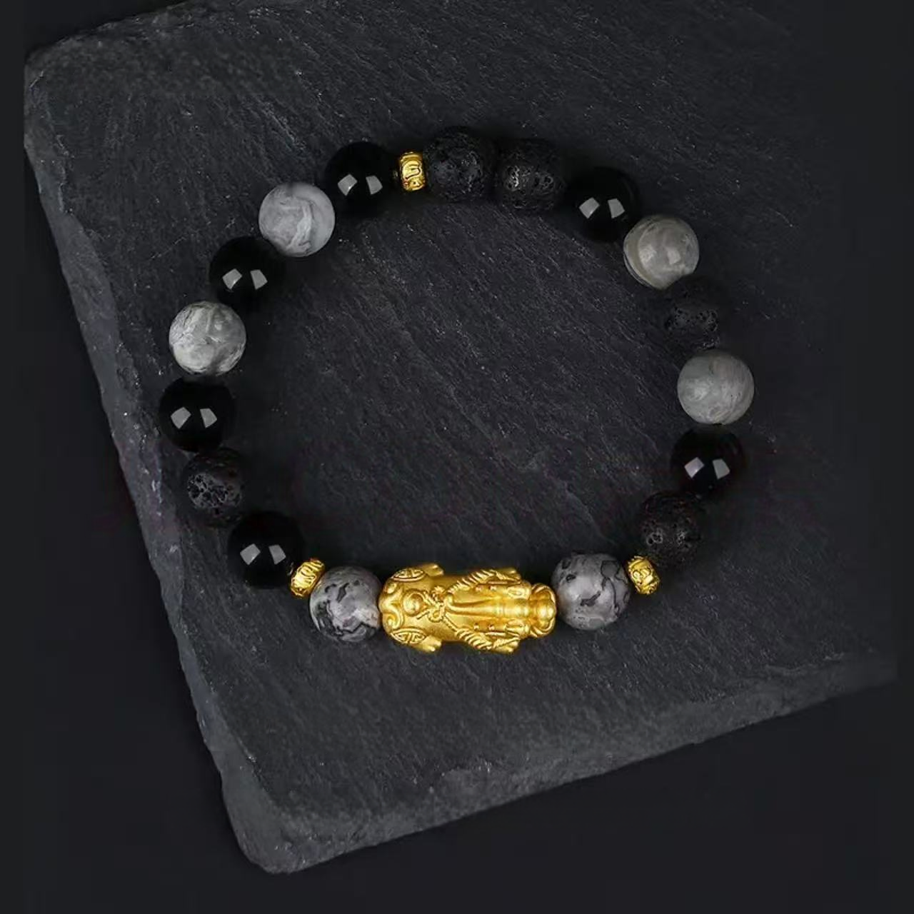 Pure gold obsidian bracelet - Feng Shui energy bracelet