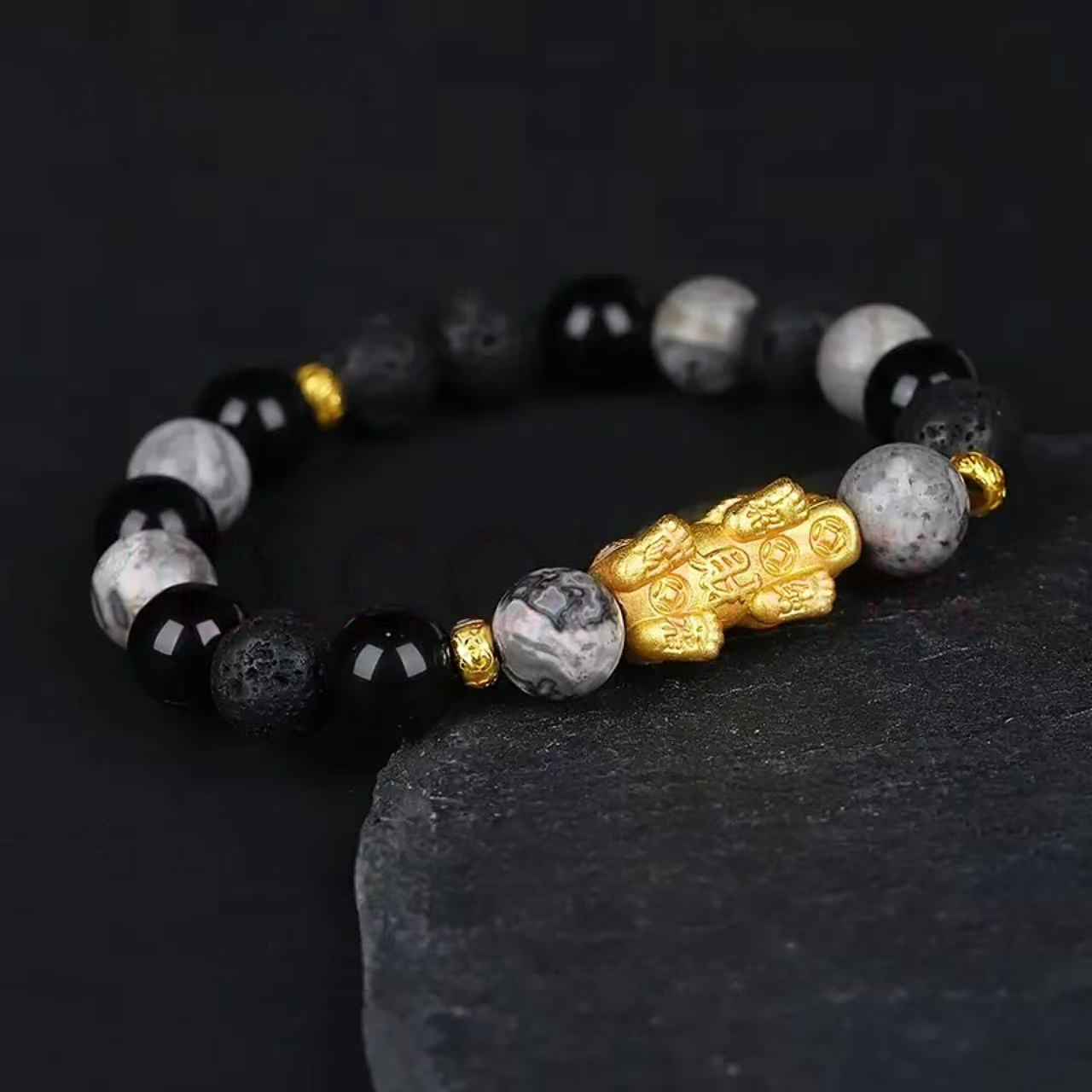 Pure gold obsidian bracelet - Feng Shui energy bracelet