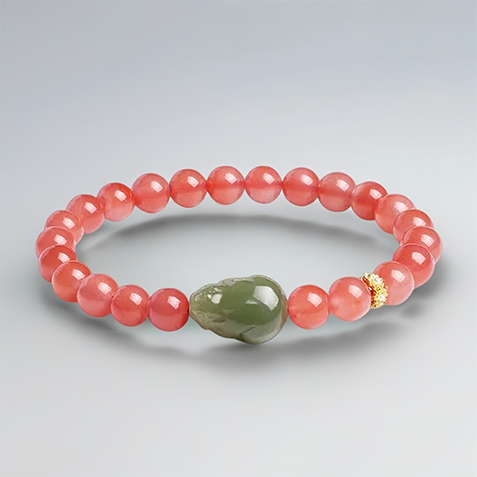 Cherry Red South Red Agate & Hetian Jade Pixiu Bracelet – A Perfect Balance of Fire and Grace