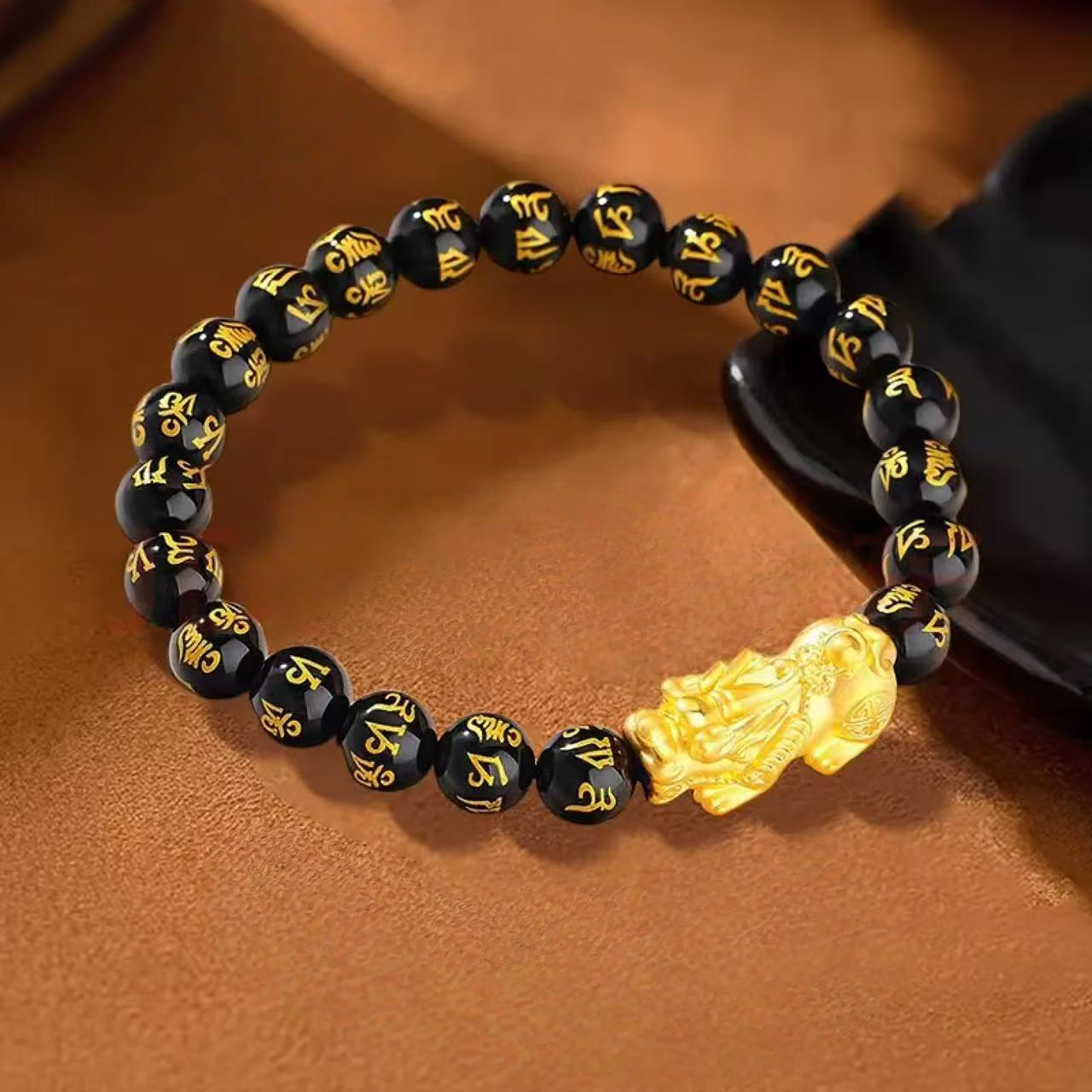 18K Gold Pixiu Six-Character Mantra Pure Gold Bracelet - Feng Shui Energy Bracelet