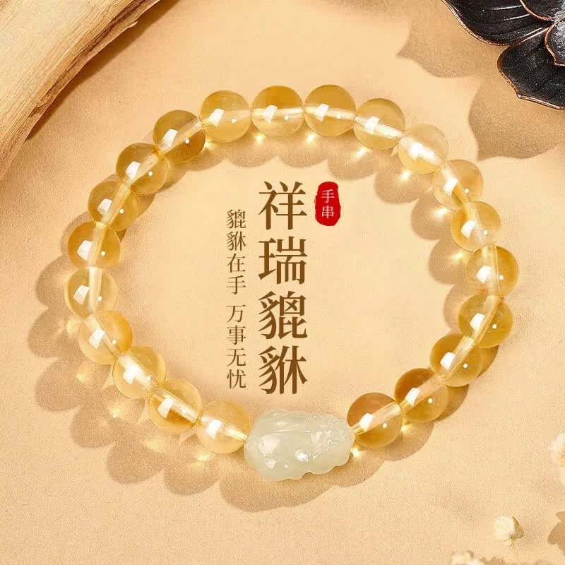 Citrine & Hetian Jade Pixiu Bracelet – A Radiant Guardian of Fortune and Light