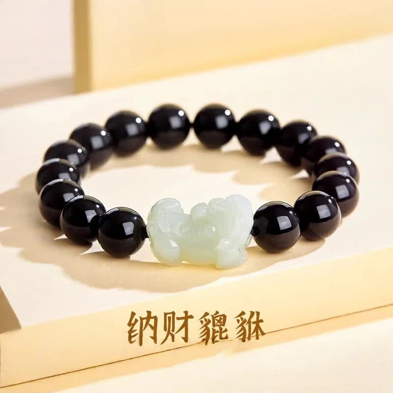 Hetian Jade Pixiu & Black Onyx Bracelet – A Guardian of Fortune, A Statement of Style