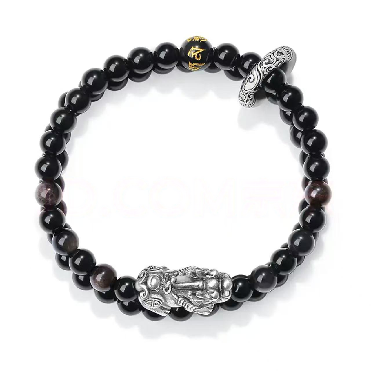999 pure silver Pixiu bracelet for men - six-character mantra obsidian bracelet