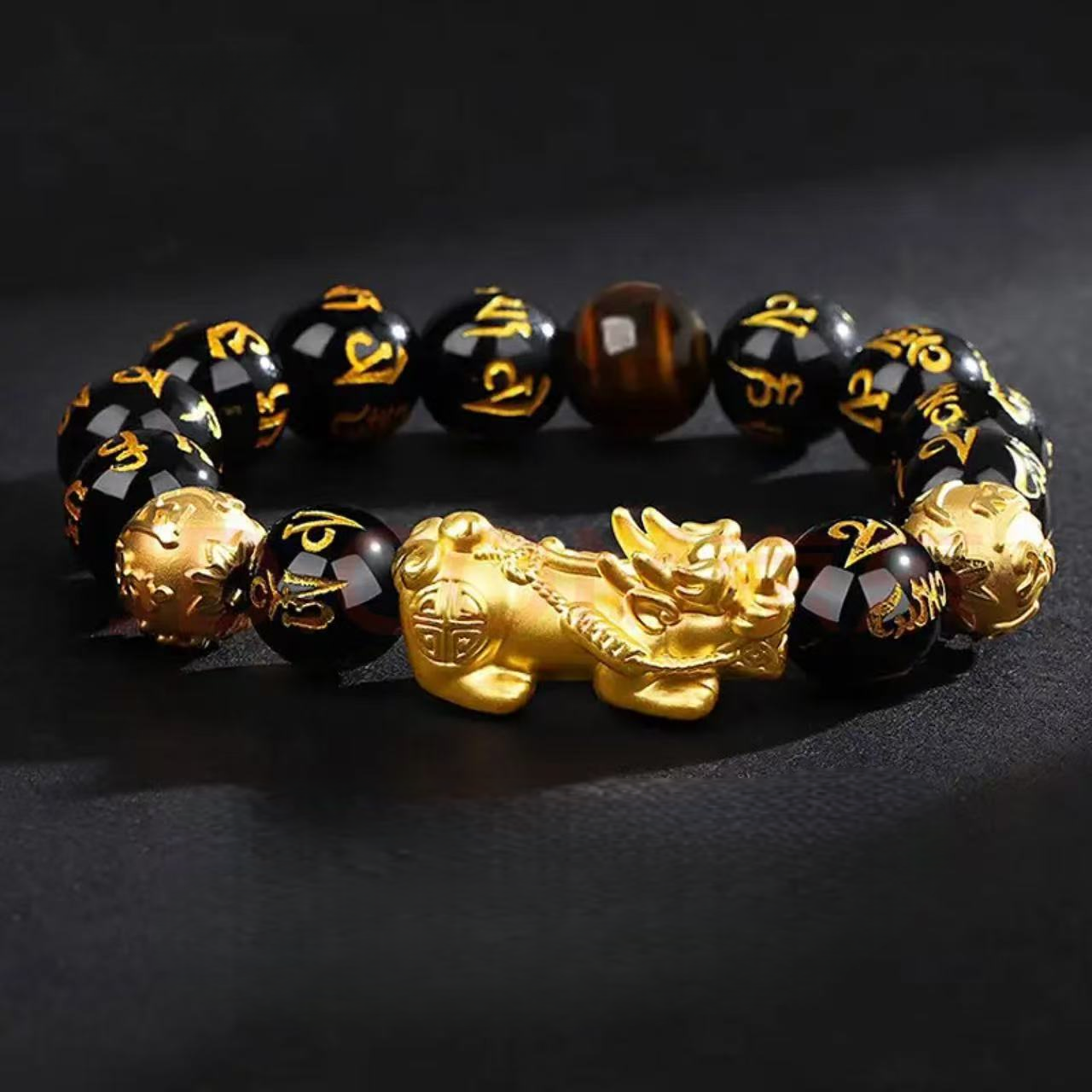 Pixiu Obsidian Bracelet - Six-Character Mantra Bracelet for Men