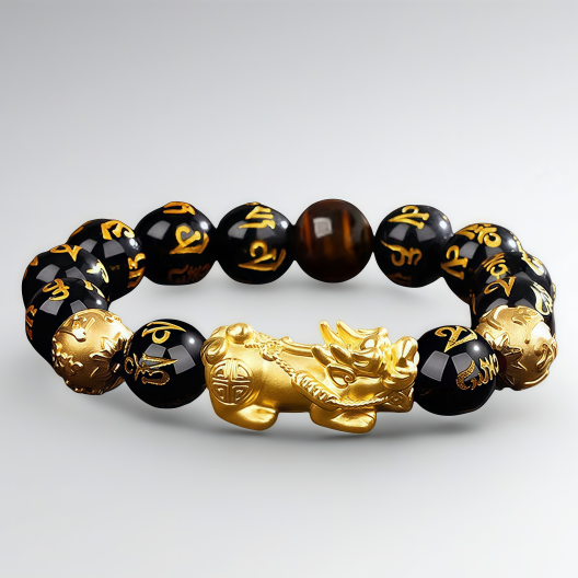 Pixiu Obsidian Bracelet - Six-Character Mantra Bracelet for Men