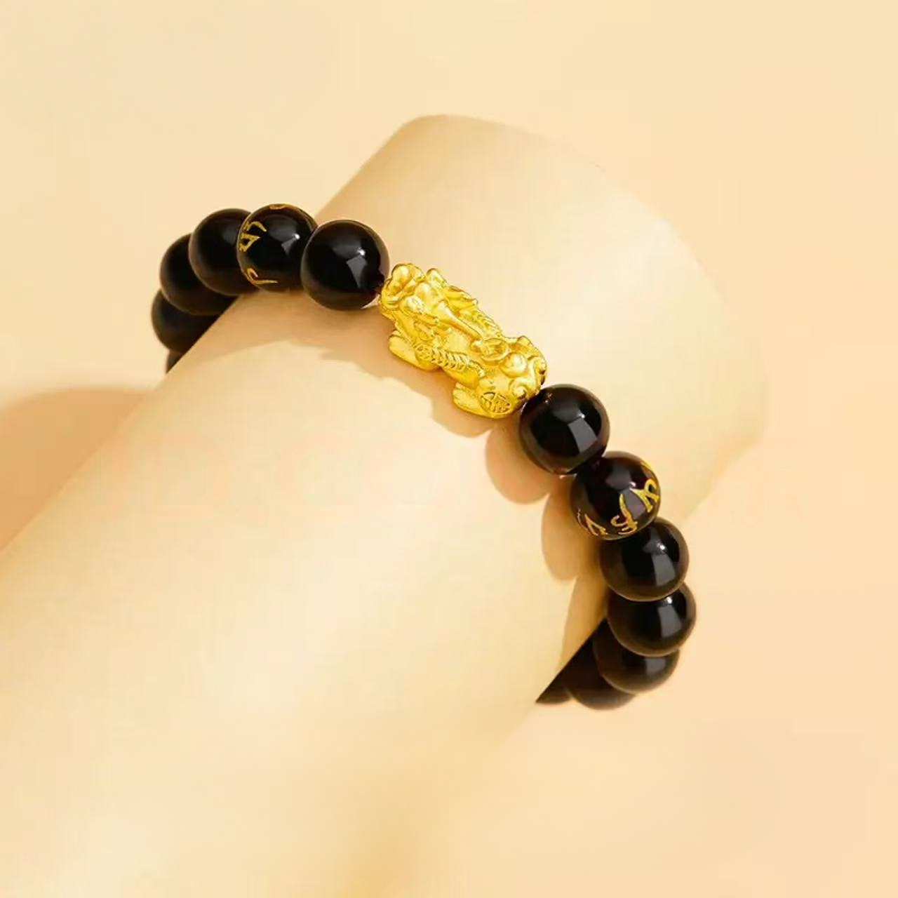 18K Gold Pixiu Bracelet for Men - Six-Character Mantra Obsidian Bracelet