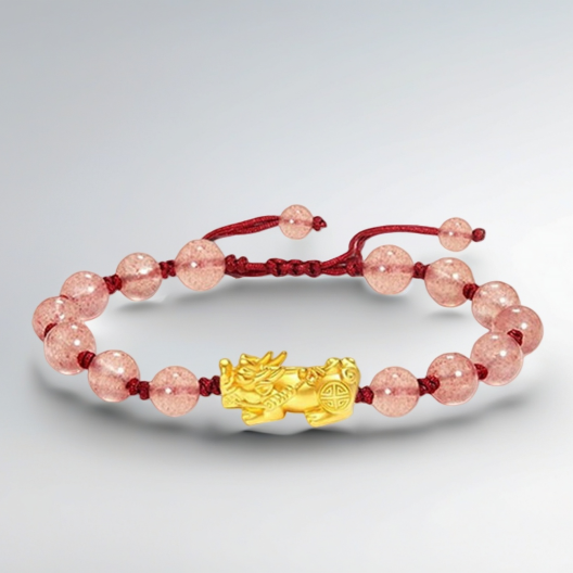 18K Gold Pixiu Bracelet for Women - Lucky Charm Beads