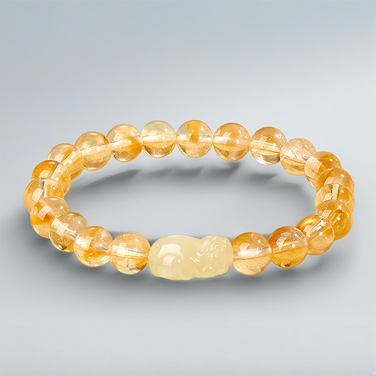 Citrine & Hetian Jade Pixiu Bracelet – A Radiant Guardian of Fortune and Light
