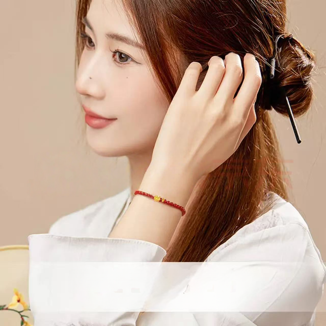 Women's Gold Lucky Charm Bracelet - Pure Gold Lotus Red Agate Bracelet