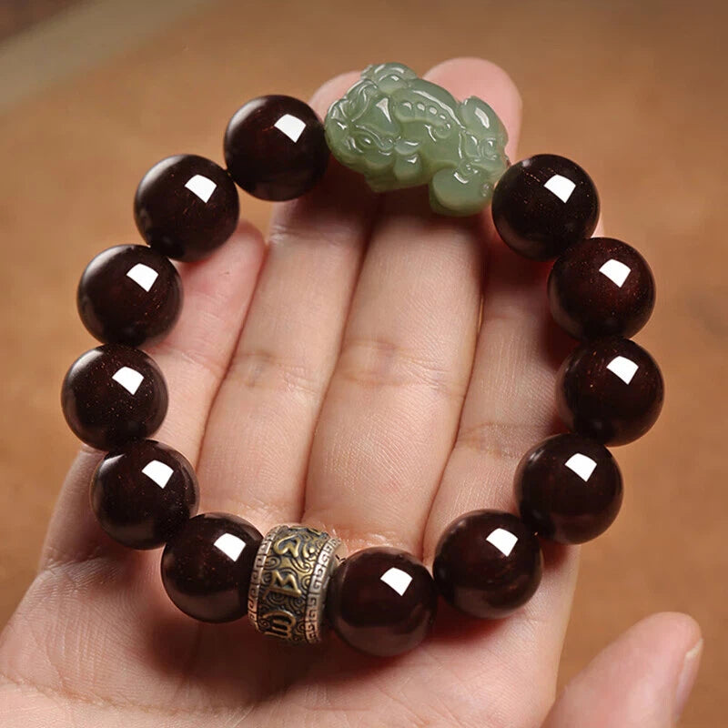 Aged Red Sandalwood & Hetian Jade Pixiu Bracelet – A Companion for the Year Ahead