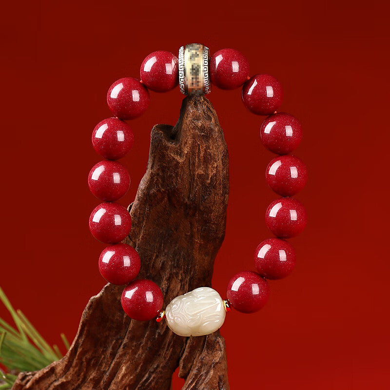 Cinnabar & Hetian Jade Pixiu Bracelet – Grounded in Spirit, Guarded in Fortune