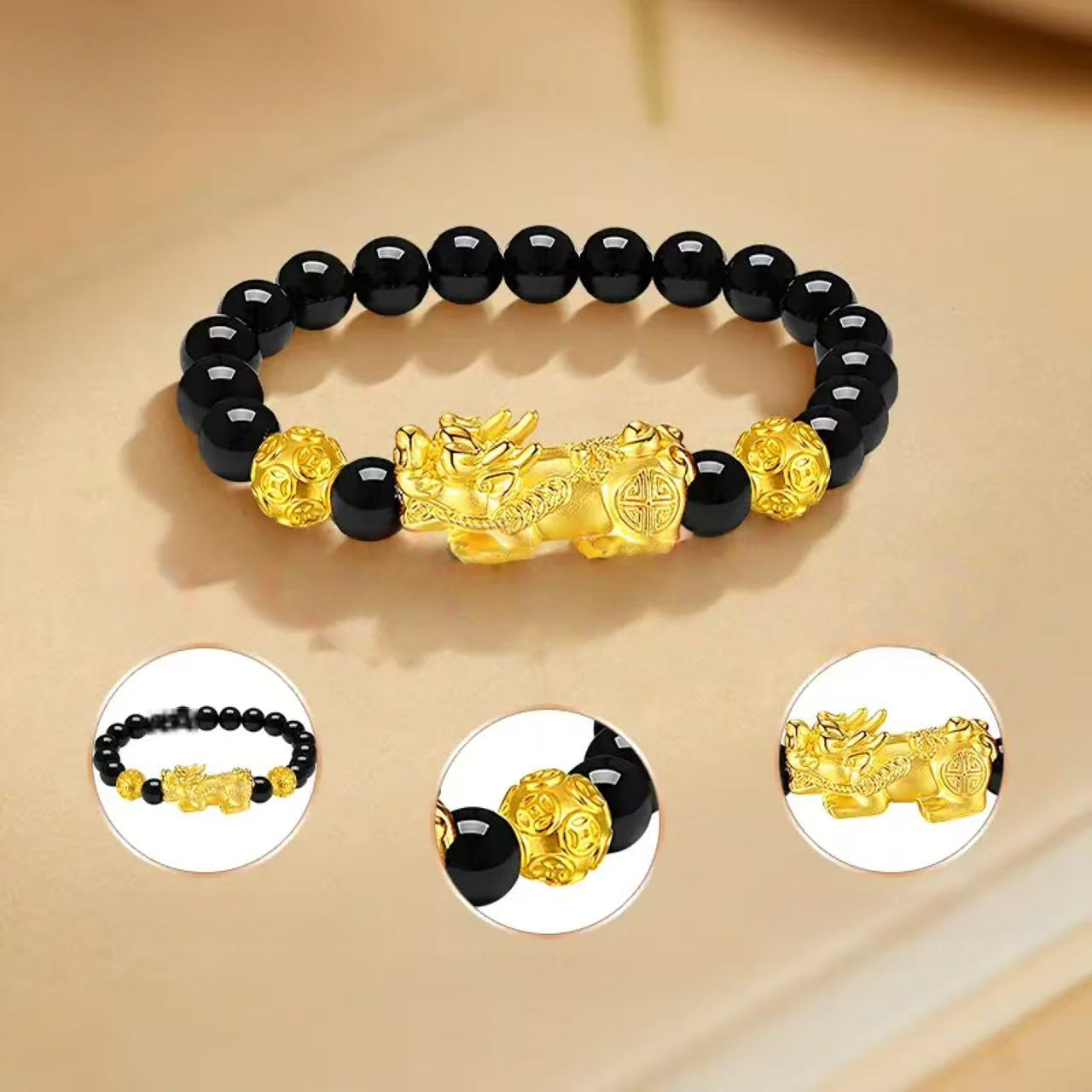 18K Gold Pixiu Bracelet for Men - Six-Character Mantra Bracelet