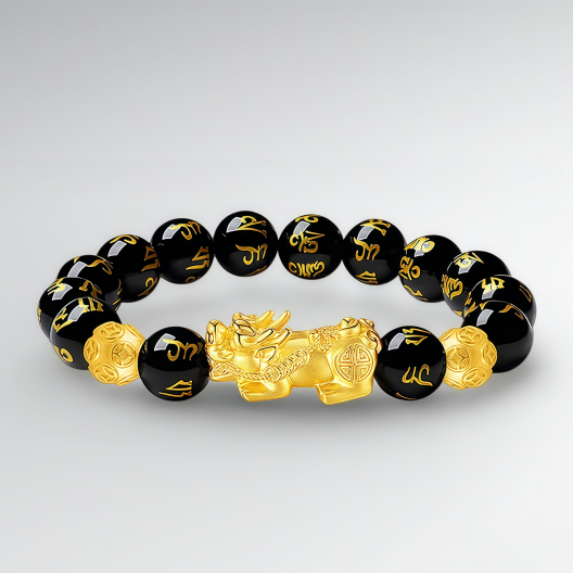 18K Gold Pixiu Bracelet for Men - Six-Character Mantra Bracelet