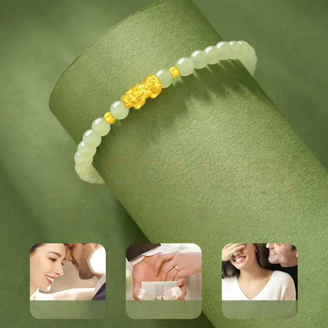 Pixiu pure gold bracelet for women - lucky charm bead Hetian jade bracelet