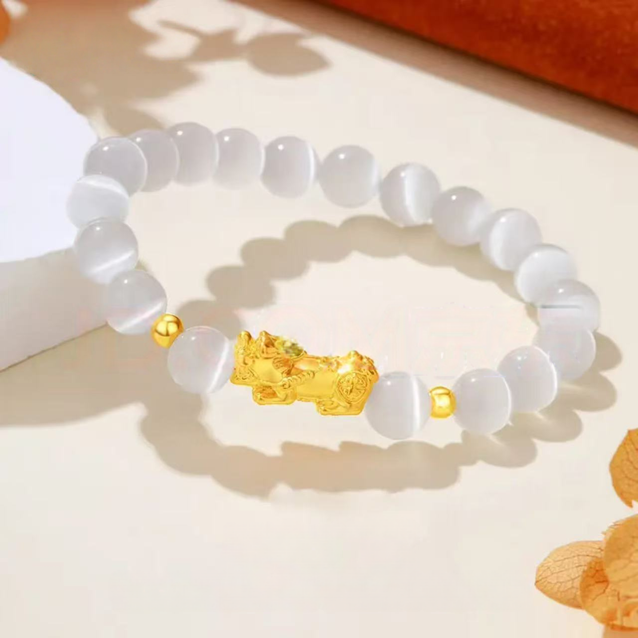 Pure gold Pixiu beaded bracelet for men and women - Gold Feng Shui bracelet