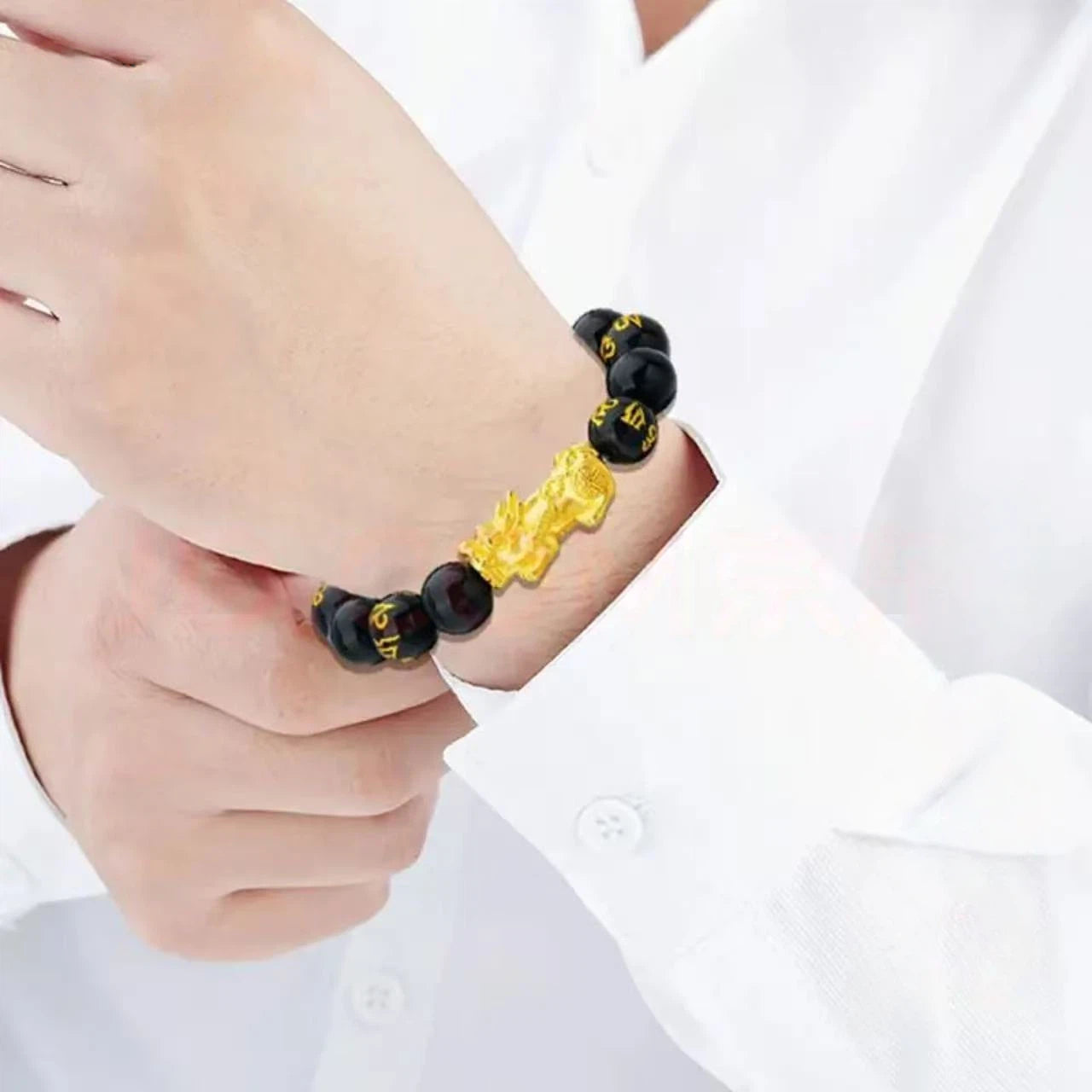 Six-character mantra pure gold Pixiu bracelet for men - lucky charm Pixiu bracelet