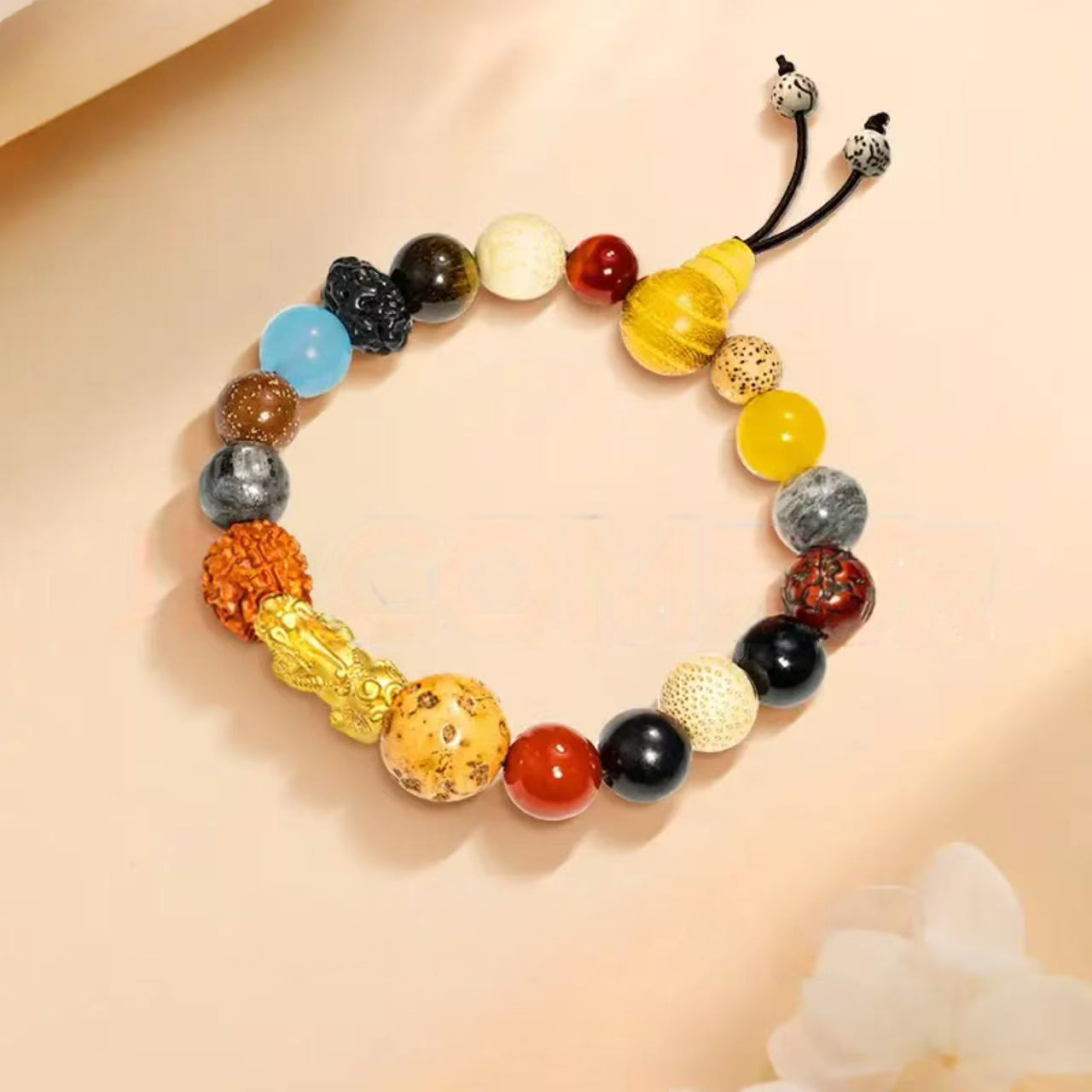 Pure gold Bodhi seed bracelet with auspicious beads and good fortune - Pixiu gold bracelet