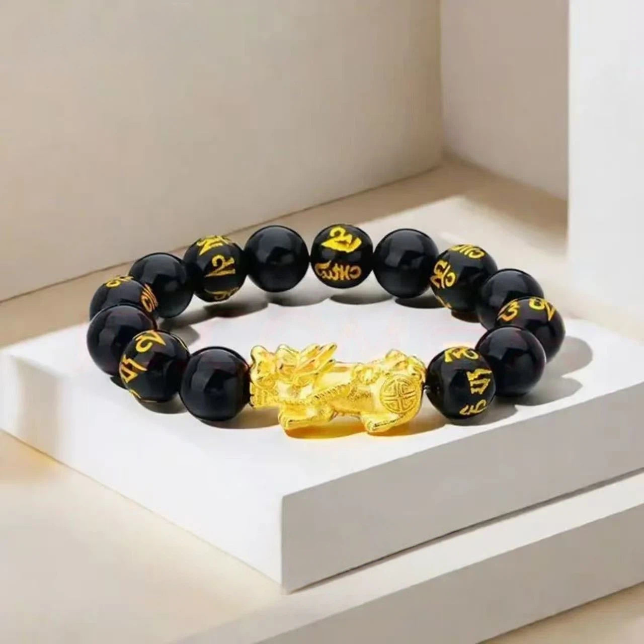 Six-character mantra pure gold Pixiu bracelet for men - lucky charm Pixiu bracelet