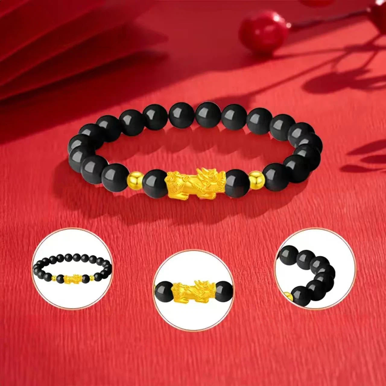 Gold Pixiu Bracelet for Men and Women - Pure Gold Moonlight Lucky Bead Bracelet