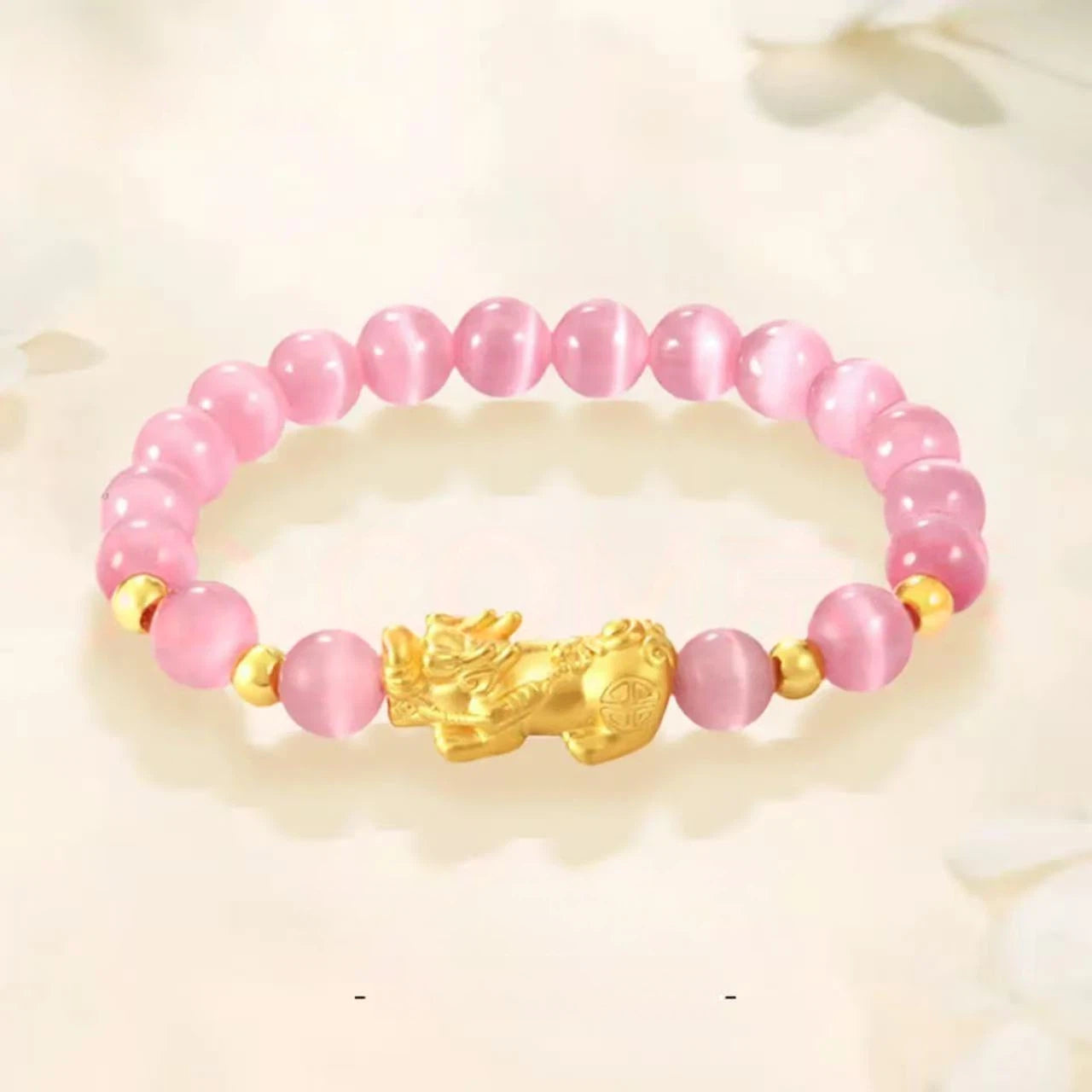 Pure gold cat's eye stone wealth-attracting bracelet - gold Pixiu lucky charm bracelet