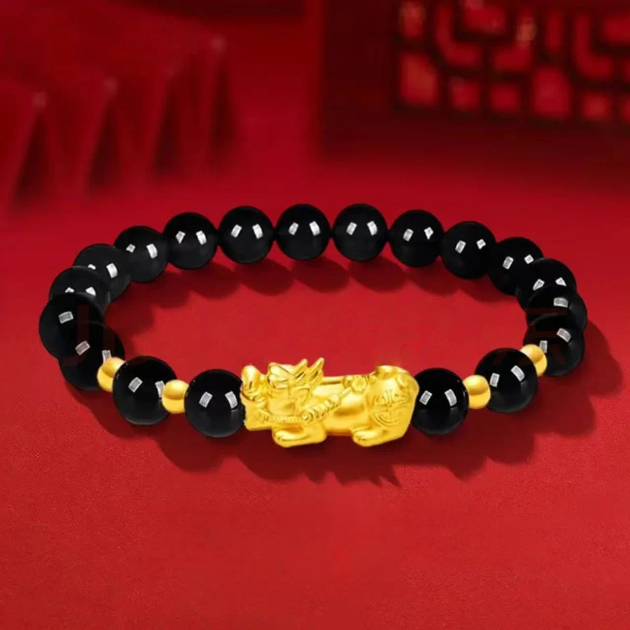 Gold Pixiu Bracelet for Men and Women - Pure Gold Obsidian Bracelet