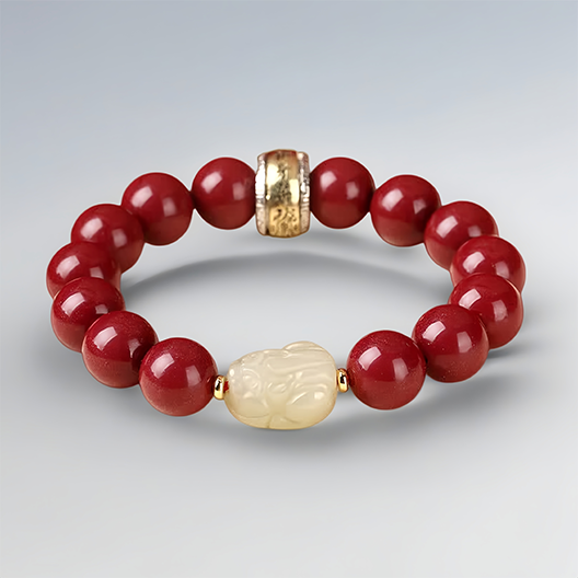 Cinnabar & Hetian Jade Pixiu Bracelet – Grounded in Spirit, Guarded in Fortune