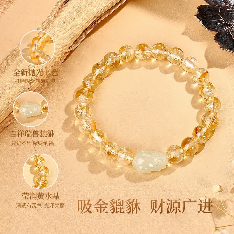 Citrine & Hetian Jade Pixiu Bracelet – A Radiant Guardian of Fortune and Light
