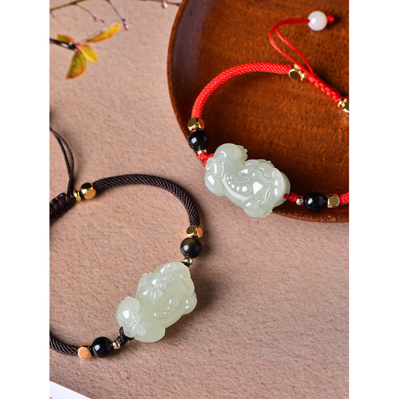 Hetian Jade Pixiu Bracelet – Hand-Braided for Two, Woven with Intention