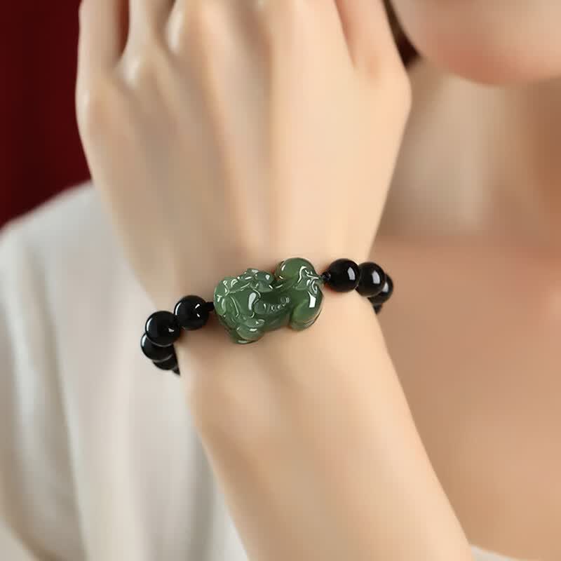 Imperial Crystal Jade Pixiu & Obsidian Bracelet – A Guardian of Fortune, A Stone of Purpose