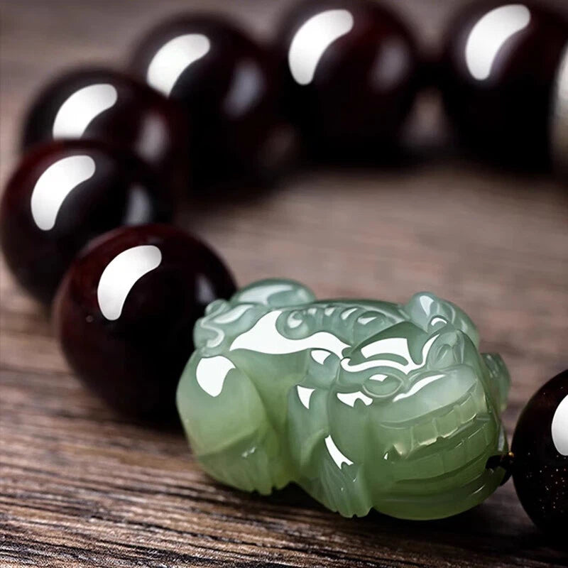 Aged Red Sandalwood & Hetian Jade Pixiu Bracelet – A Companion for the Year Ahead