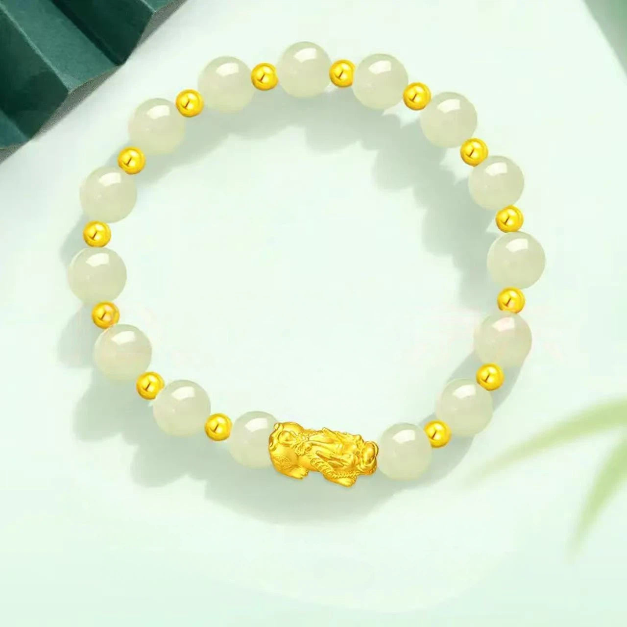 Pixiu Gold Bracelet for Women - Lucky Bead Hetian Jade Bracelet