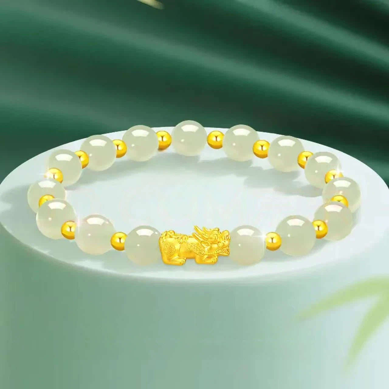 Pixiu Gold Bracelet for Women - Lucky Bead Hetian Jade Bracelet