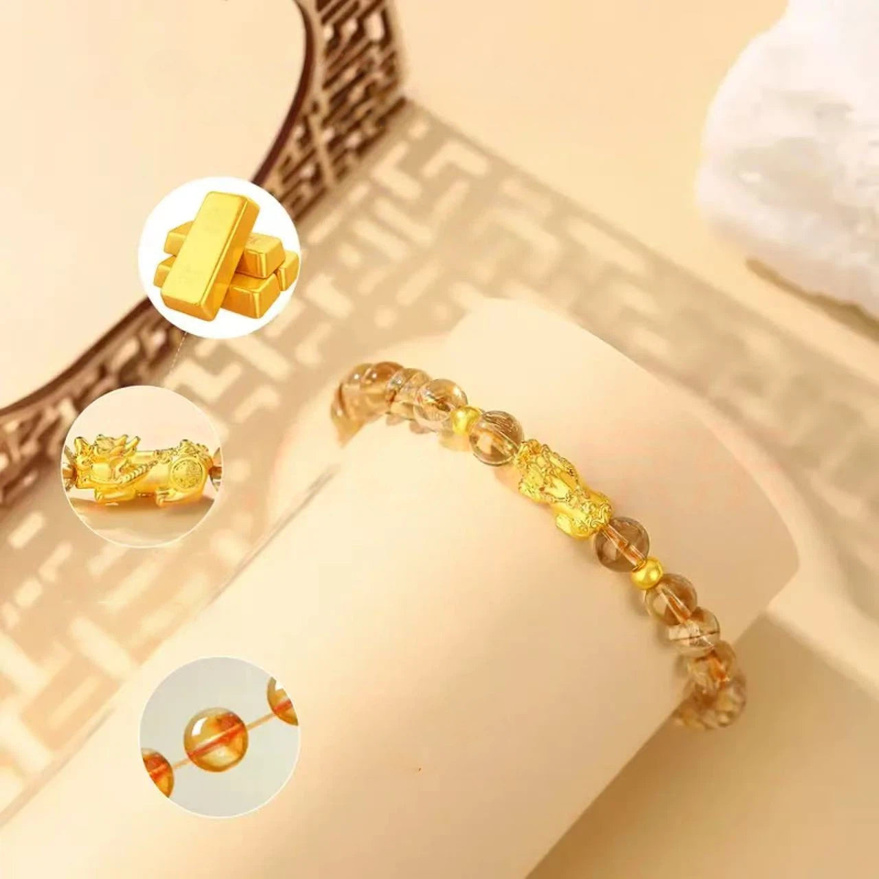 Gold Pixiu Bracelet for Women-Pure gold Pixiu citrine bracelet