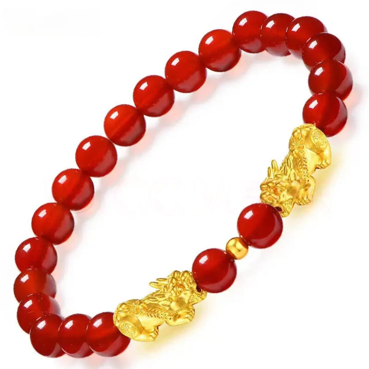 Women's pure gold Pixiu lucky charm bracelet-3D Hard Gold Red Agate Bracelet
