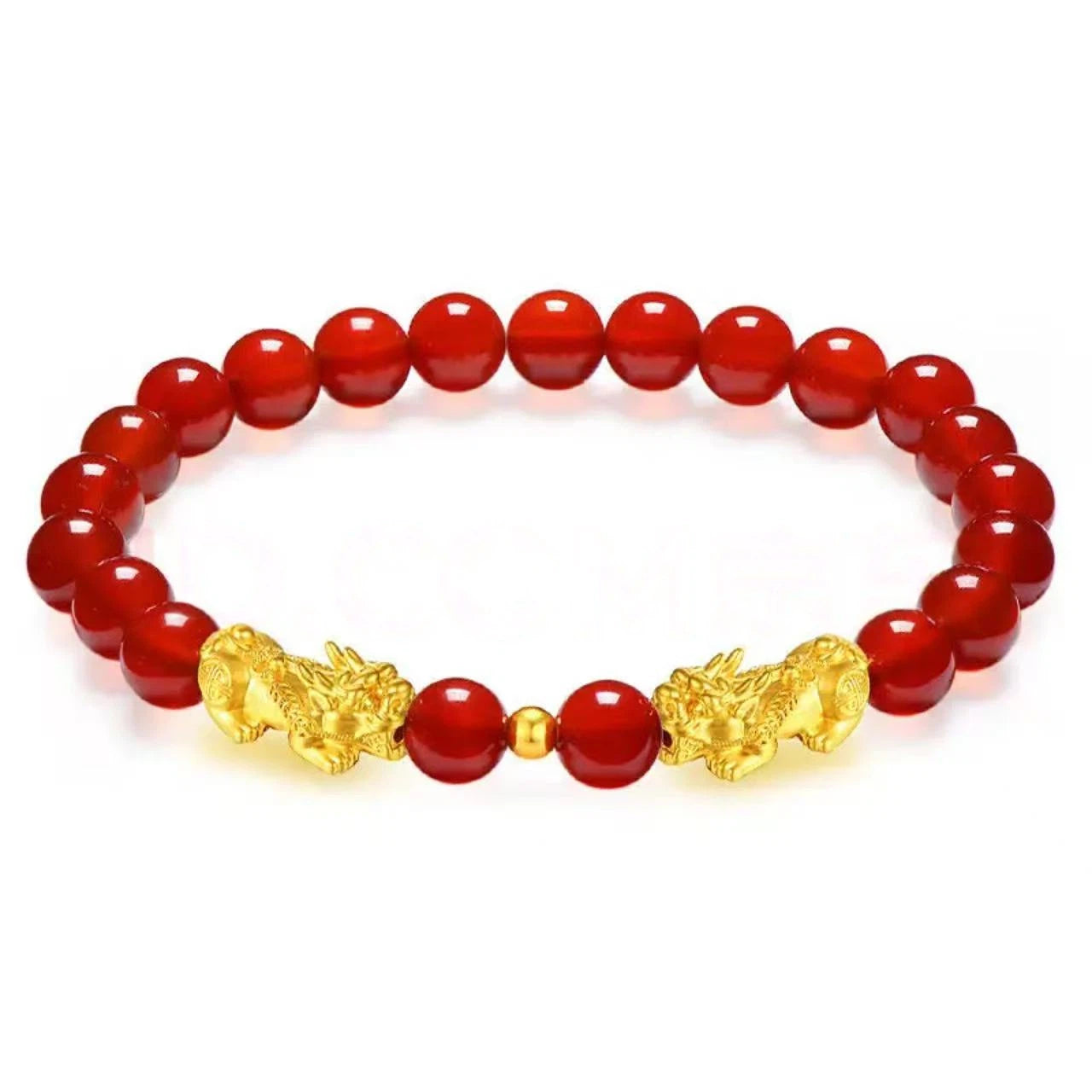 Women's pure gold Pixiu lucky charm bracelet-3D Hard Gold Red Agate Bracelet
