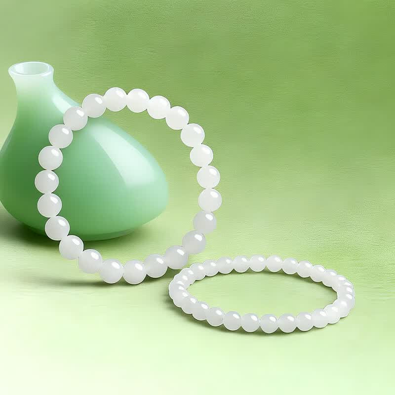 White Hetian Jade Beaded Bracelet – A String of Quality, A Circle of Grace