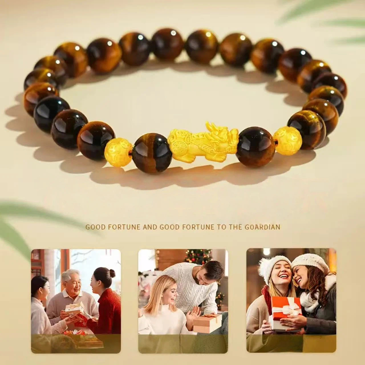 Men's gold Pixiu bracelet - pure gold tiger's eye stone bracelet