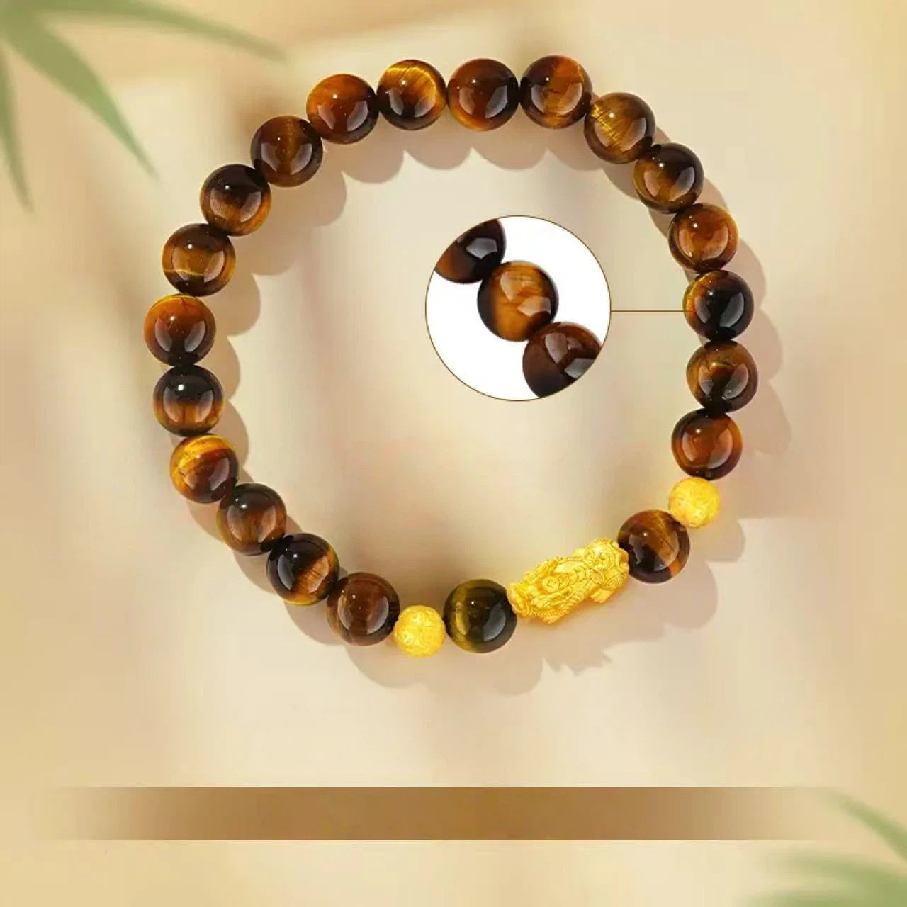 Men's gold Pixiu bracelet - pure gold tiger's eye stone bracelet
