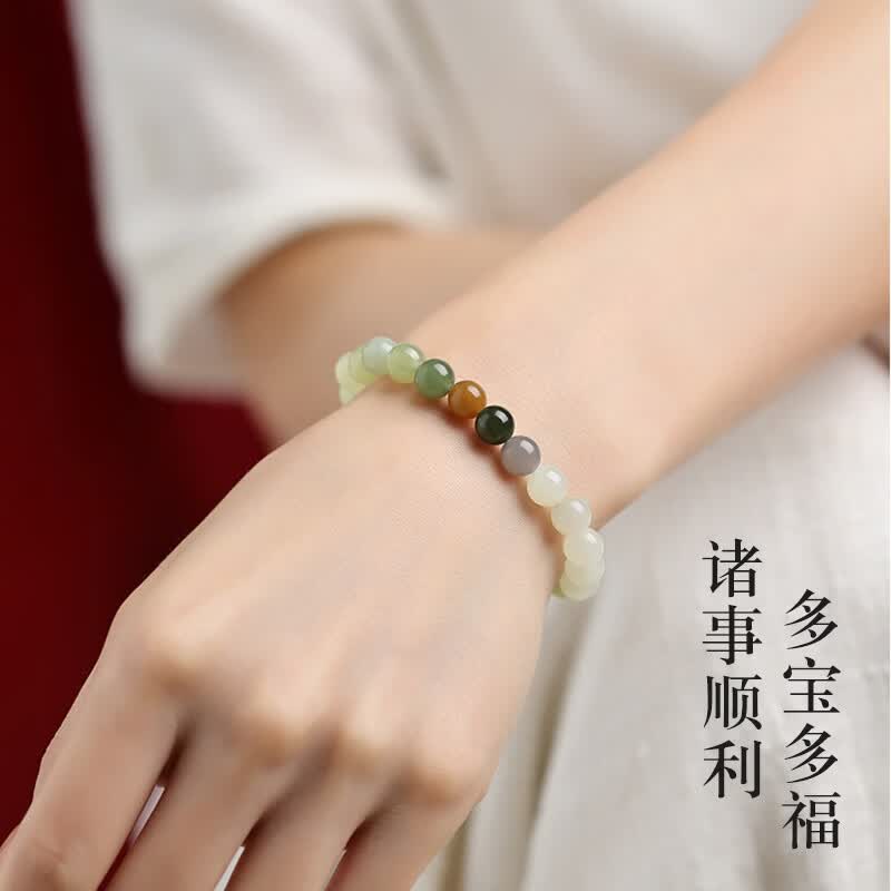 Multi-Gem Hetian Jade Bracelet – A Spectrum of Blessings, A Circle of Fortune