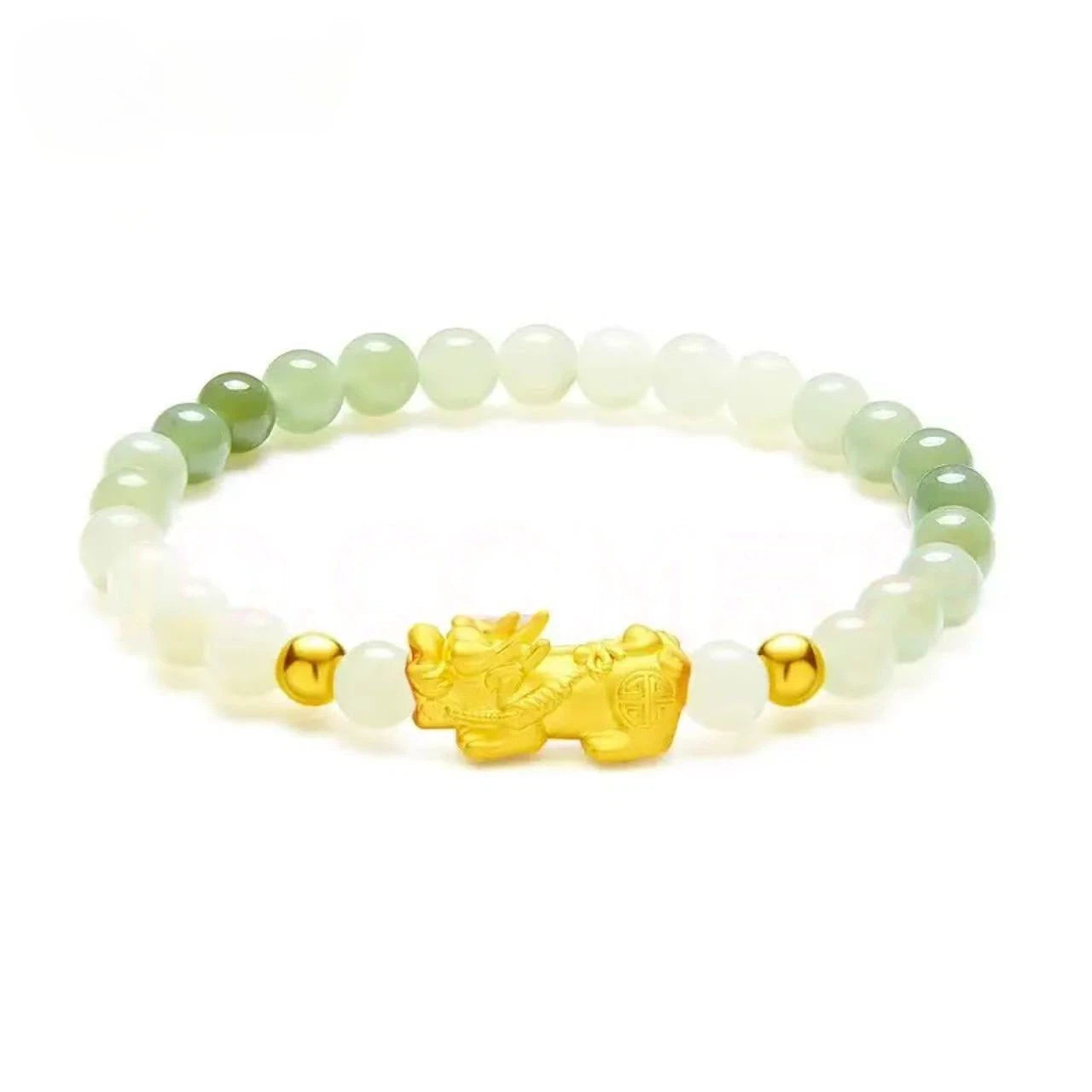 Women's Gold Pixiu Bracelet - Pure Gold and Hetian Jade Lucky Bead Bracelet