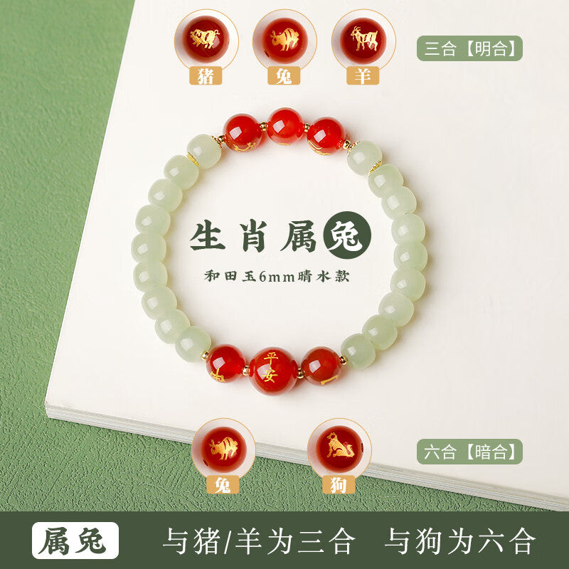 Zodiac Hetian Jade & Red Agate Bracelet – Aligned with Your Year, Rooted in Protection