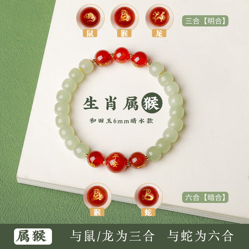 Zodiac Hetian Jade & Red Agate Bracelet – Aligned with Your Year, Rooted in Protection