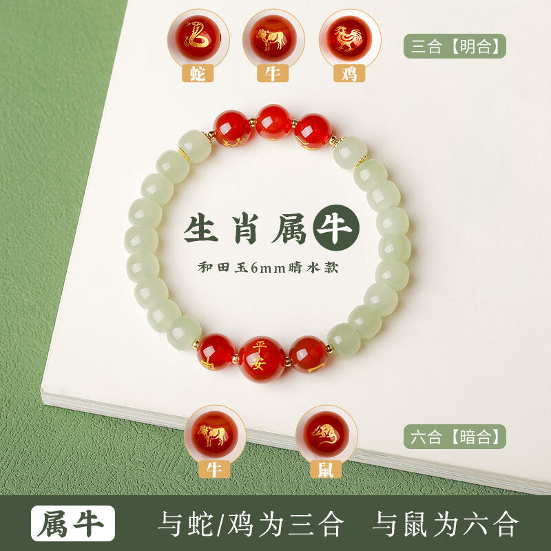 Zodiac Hetian Jade & Red Agate Bracelet – Aligned with Your Year, Rooted in Protection