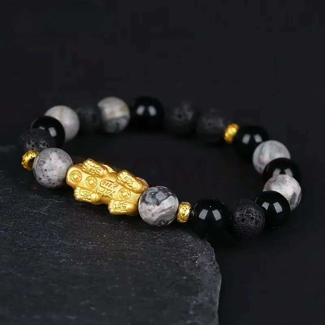 Pure silver obsidian bracelet - Feng Shui energy bracelet