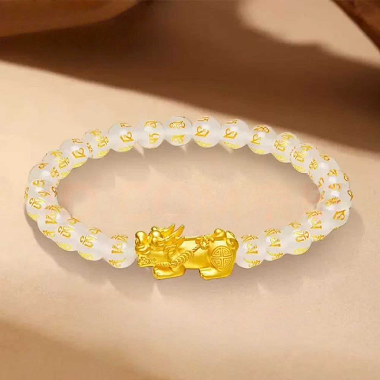 18K Gold 3D Pixiu Six-Character Mantra Bracelet - Feng Shui Energy Bracelet