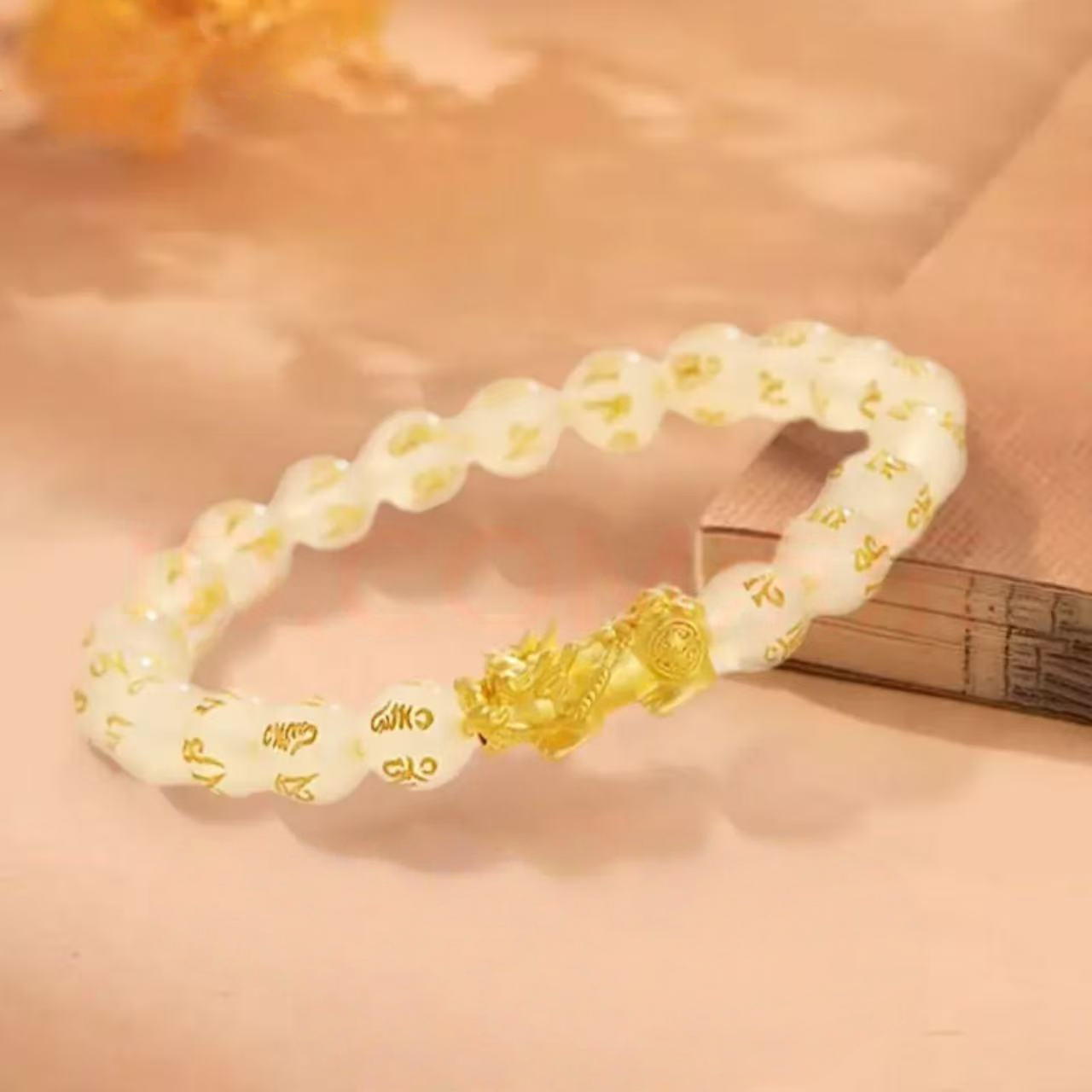 18K Gold 3D Pixiu Six-Character Mantra Bracelet - Feng Shui Energy Bracelet